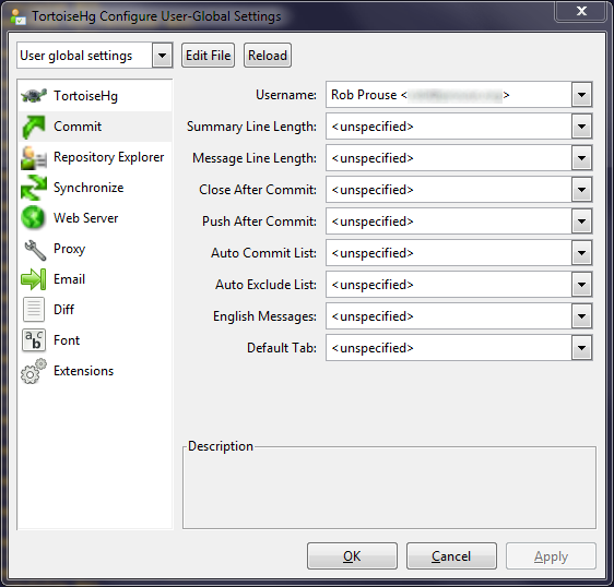 tortoisehg settings prompt username